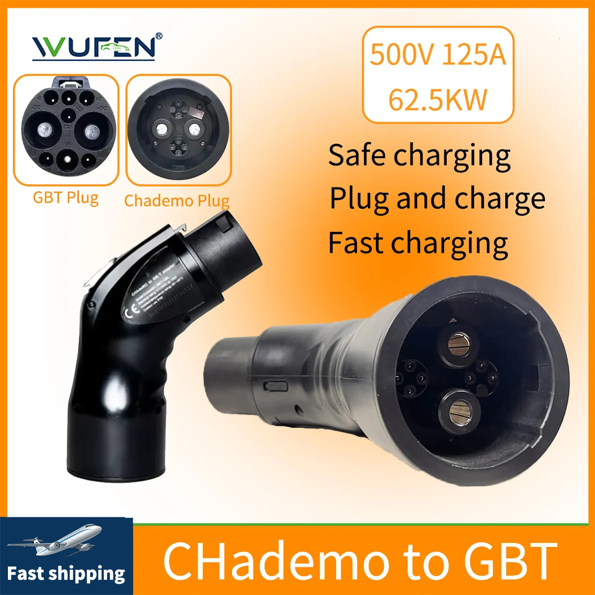 WUFEN Electric vehicle adapter CHademo to GBT DC 500V 62.5KW Japanese standard charger charging GBT car For BYD ID4 ID6