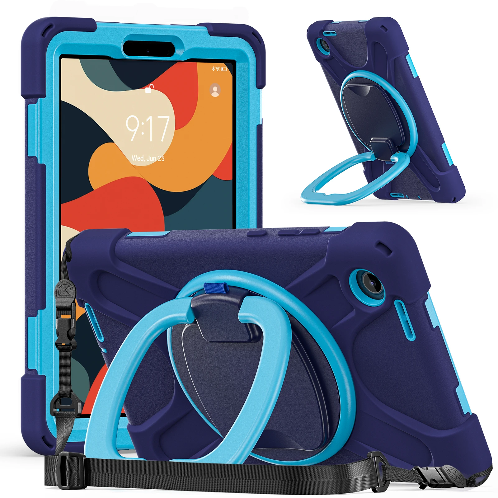 

Rugged Stand Case Universal For Lenovo Tab One (K9) 2025 8.7" TB305FU Rotating Handle Grip Heavy Duty Cover With Shoulder Strap
