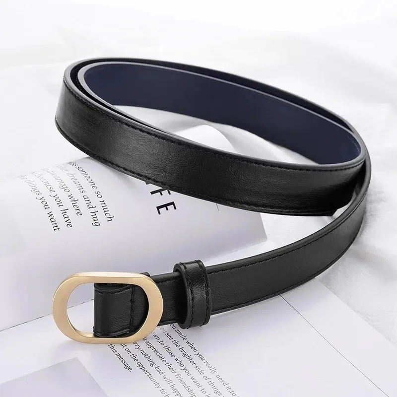 Women Belt Fashionable Gold Button Non Perforated Belt Authentic Leisure Versatile PU Leather Belt Paired with Pants Jeans Belt image 4