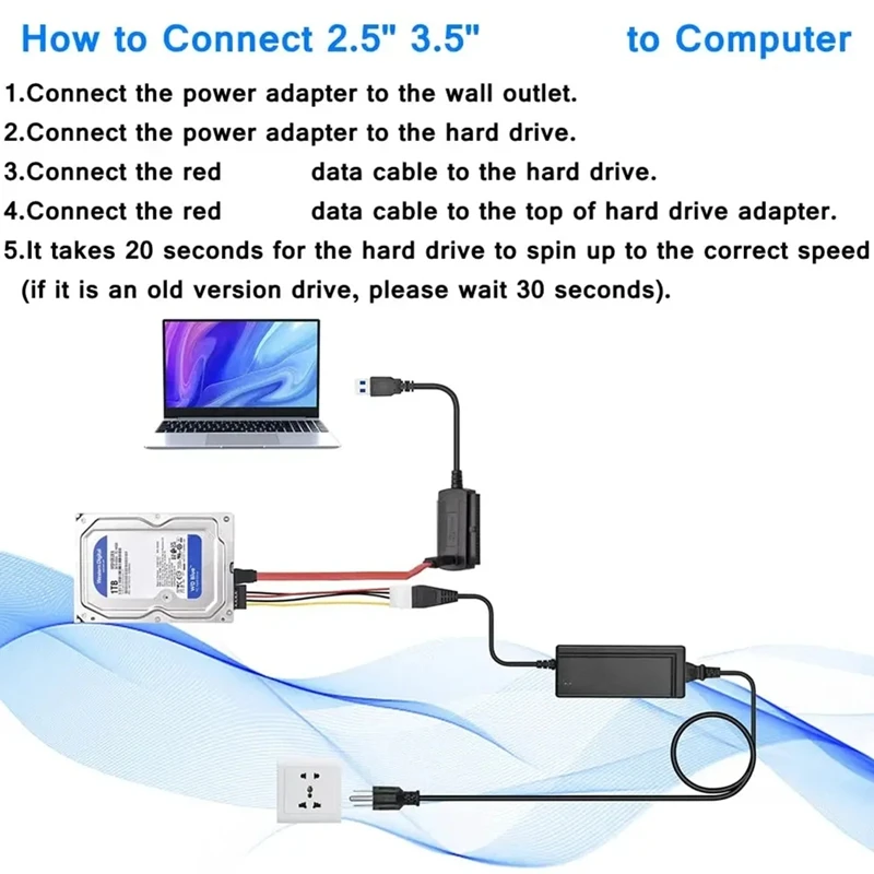 SATA/PATA/IDE Drive To USB 2.0 Adapter Converter Cable For Hard Drive Disk HDD 2.5 Inch 3.5 Inch For Laptop PC US PLUG New