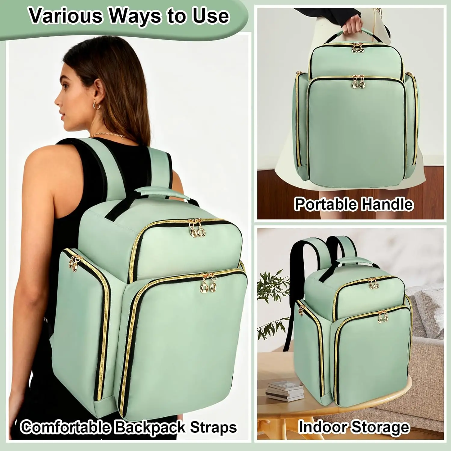 Plecak na lakiery do paznokci o bardzo dużej pojemności, na 126 butelek, z lampą UV, przenośna torba podróżna (zielony)