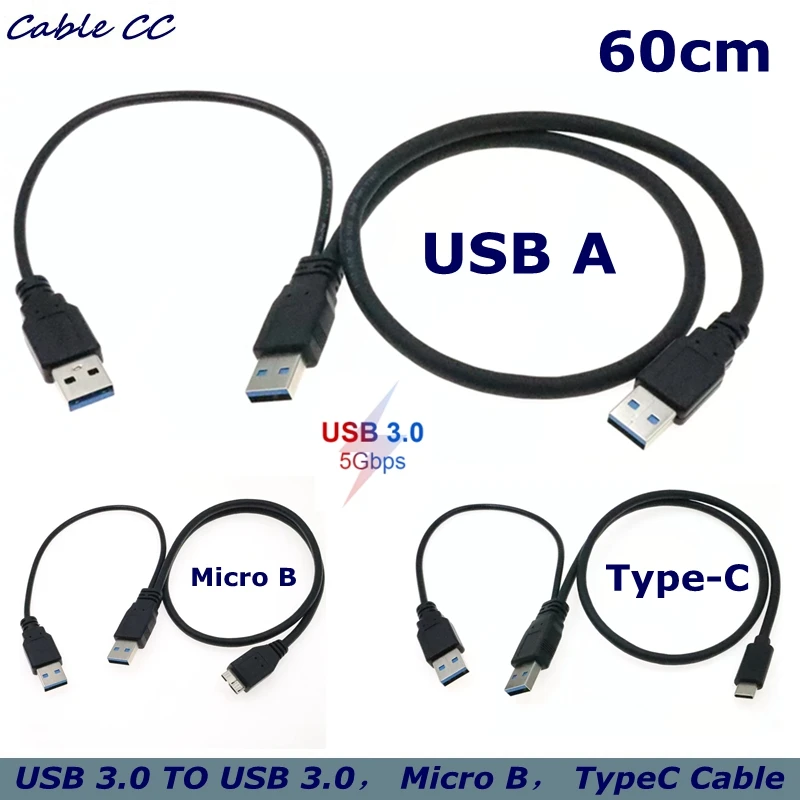 Type-C Micro B USB 3.0 Power Y Cable, Dual USB3.0 Data & USB2.0 Power A Male to USB-C USB 3.0 Cable with Extra Power for SSD HDD