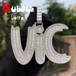 Bubble Letter Men Necklace Custom Name Pendant  Iced Out Baguette Personalized Hip Hop Jewelry