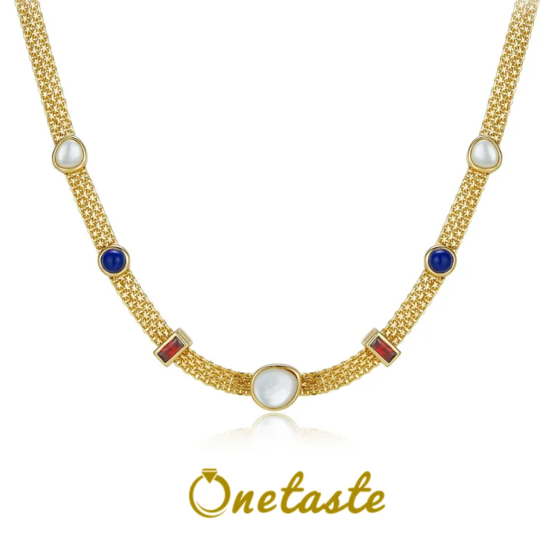 Natural Lapis Lazuli White Shell 925 Silver Gold Plated Pendant Necklace Women Zircon French Luxury Chokers Necklaces 2023 New