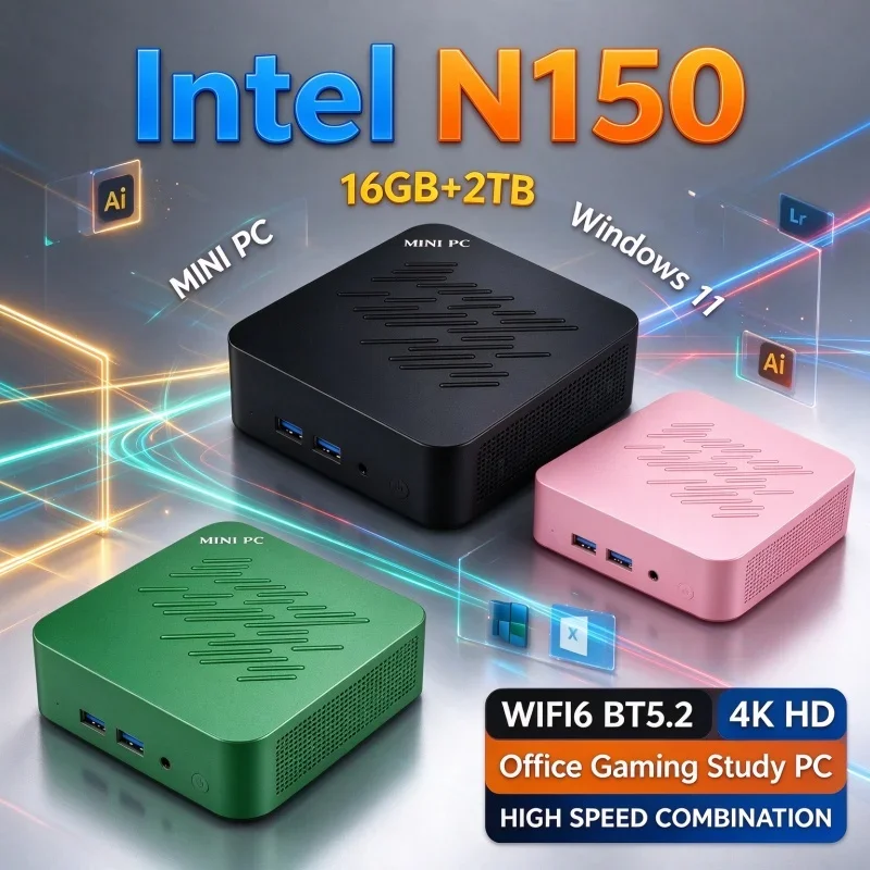 Intel N150 Mini PC Windows11 16GB RAM 1TB 2TB SSD WiFi6 BT5.2 4K Output Compact Office Home Gaming Daily Use Desktop Computer