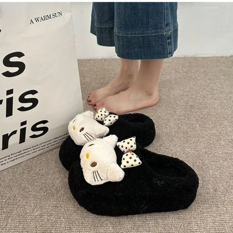 Kawaii سانريو مرحبا كيتي نعال قماش فتاة خريف شتاء ملابس خارجية نعل سميك الارتفاع تعزيز المضادة للانزلاق النعال المنزل الكرتون #3