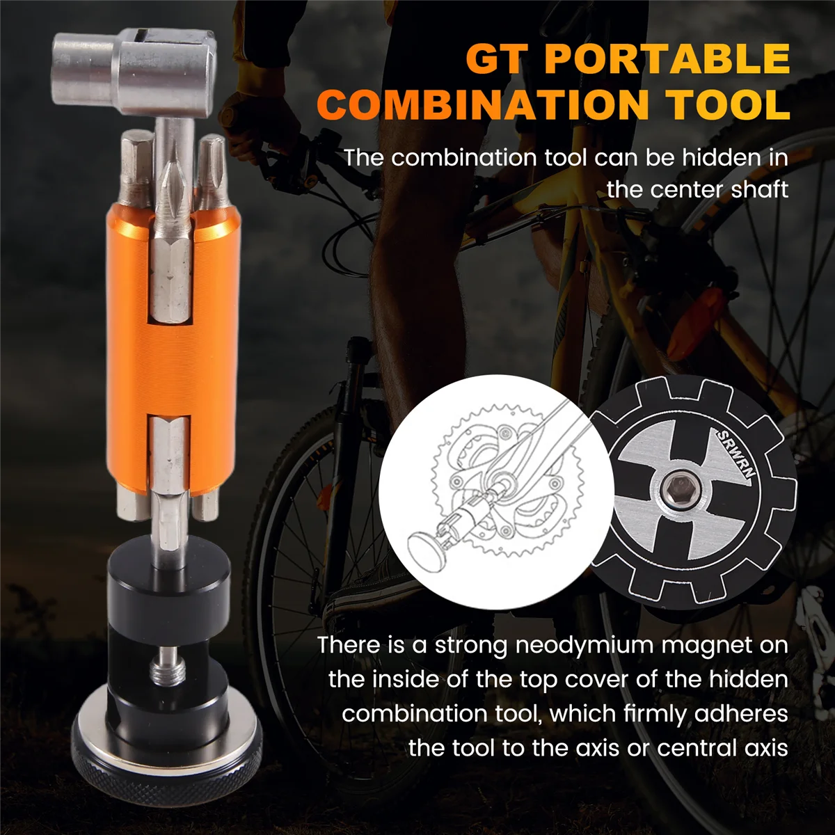 Srwn conjunto de ferramentas de reparo invisível de bicicleta de alumínio multi portátil versão atualizada chave de fenda hexagonal chave t25, preto