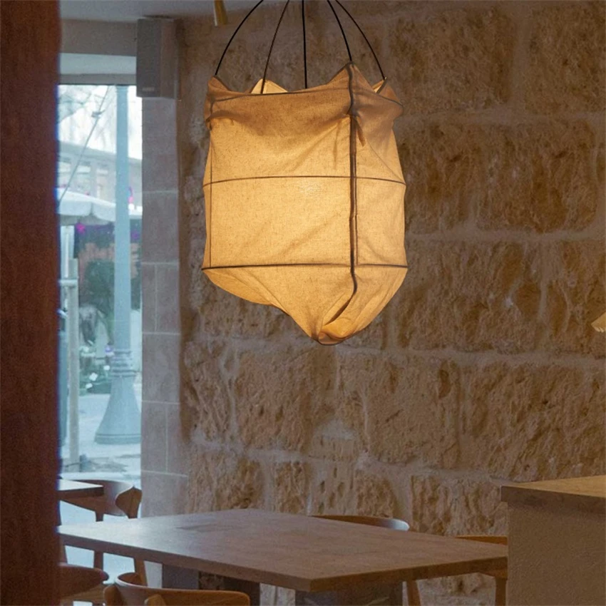 Wabi-sabi style linen lanterns pendant lights bedrooms studyes industrial Japanese Chinese Zen dining rooms line pendant lamps