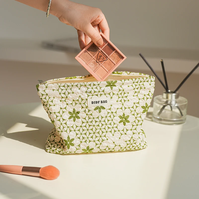 Borsa per il trucco da donna borsa da toilette da viaggio per articoli di Design con cerniera di grande capacità verde fresca borsa da viaggio per