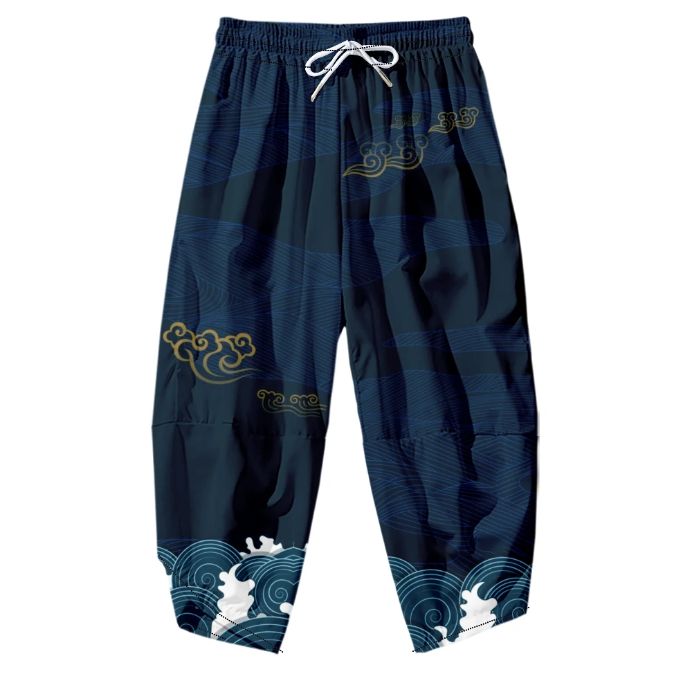 

Japanese Kimono Pants Vintage Pants Kanagawa Wave Crane Print Trousers Women Men Traditional Asian Clothing Cosplay Costume