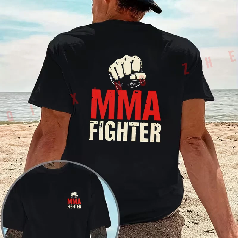 MMA Fighter Distressed Sports graphic Motorcycle T-Shirt Cotton Double-Sided Print Men‘s Casual Short Sleeve Summer O-neck Tops