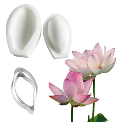 4PCS Large Lotus Flower Veiners &Cutter Silicone Fondant Mold Chocolate Sugar Paper PolymerClay Decoration Confectionery Moulds