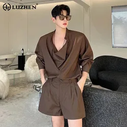 LUZHEN Korean Elegant Loose Casual Two-piece Sets Men's Shirt Stylish Solid Color Short Pants 2024 Summer Holiday Clothes LZ4254