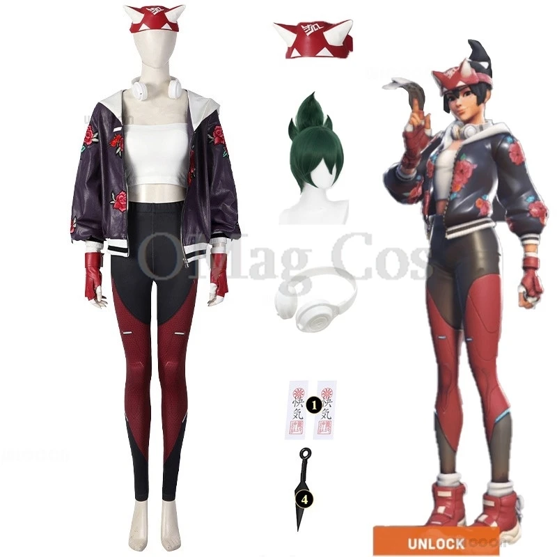 Overwatch 2 Kiriko Cosplay Costumes Skin Athleisure Coat Pants Women Suit Game Clothes Halloween Party Wig Props Uniform Set