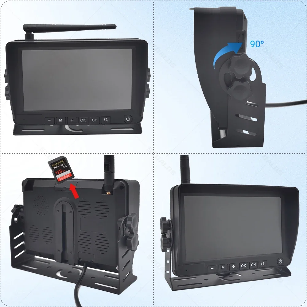 HD Night Vision Waterproof Solar Wireless WIFI Reverse Car Camera with 7Inch Rearview Monitor
