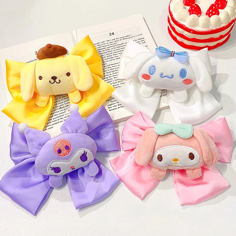 

Cute Sanrio Kuromi Cinnamoroll Doll Bow Hair Clip Girl Cartoon My Melody Pompom Purin Hair Clip Outdoor Clip Hair Accessories