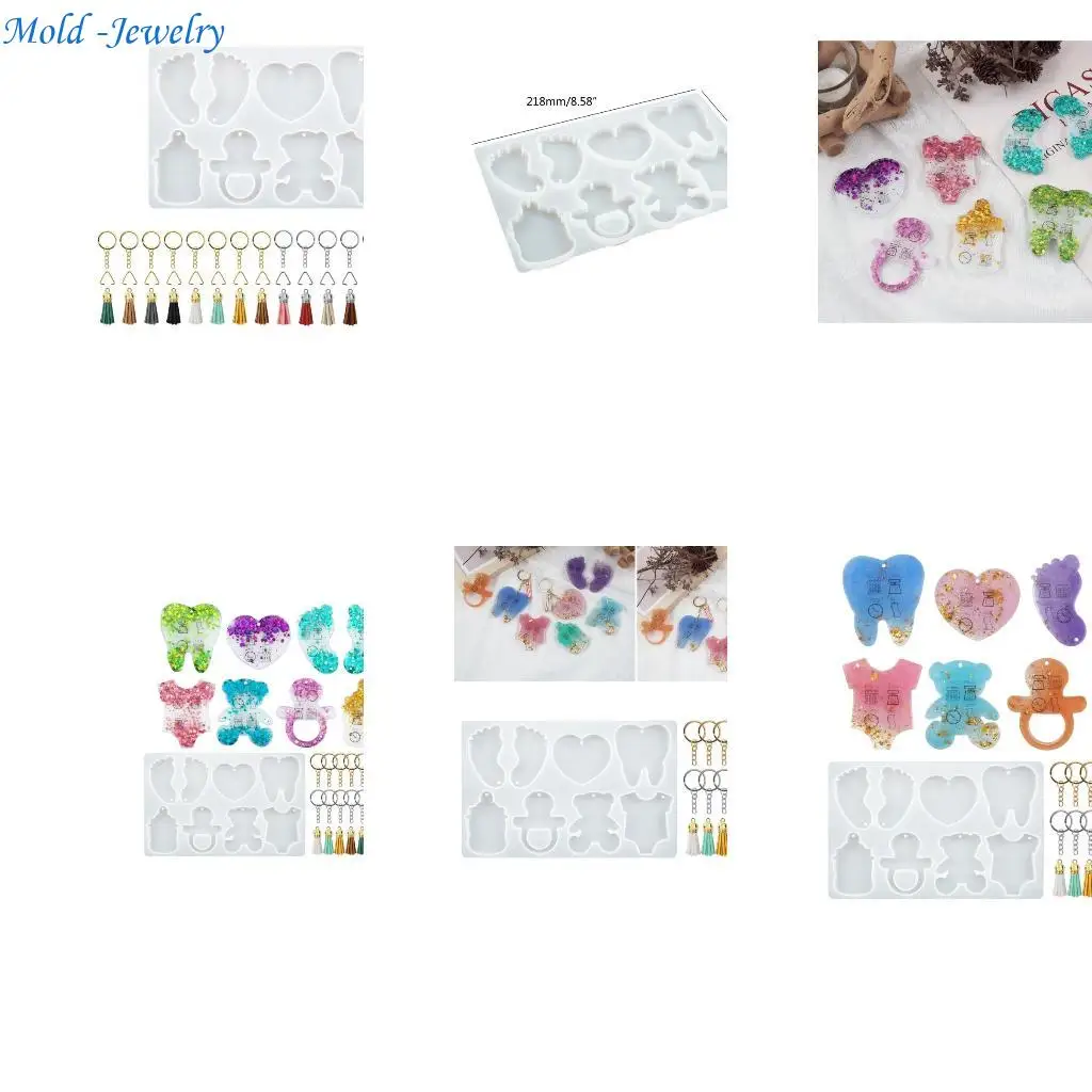 

69HB Silicone Resin Keychain Mold Set Jewelry Pendant Casting Mold DIY Epoxy Keychain Mold with Keychain Rings Tassel