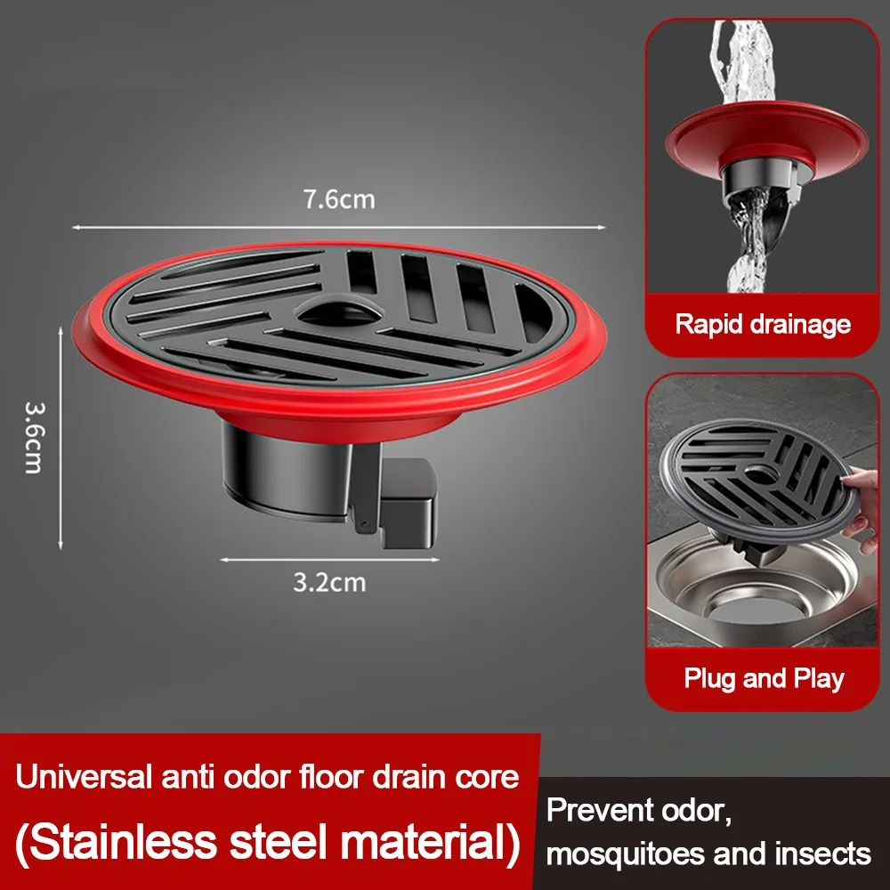 Stainless Steel Shower Floor Drain with Grid Grate Cover Anti-odor Fast Drainage Floor Drain Round Insectproof