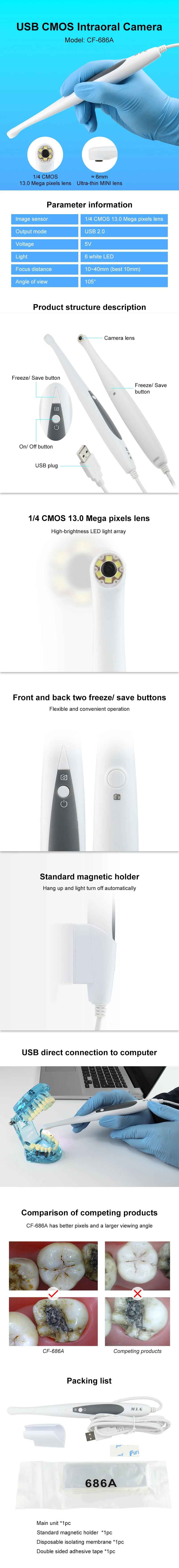 VVDental Dental Wired Oral Viewer zur Beobachtung von Karies Intraorale Kamera 1080p HD Intraorale Kamera – Detail 1