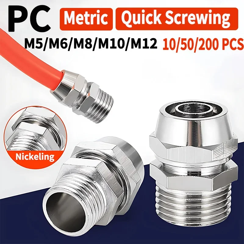 10/50PCS Metric Fast Twist Joint PC Pneumatic Fittings PC 4-M5 M6 M8 M10 M12 Thread Trachea Quick Screw Connector For hose Tube