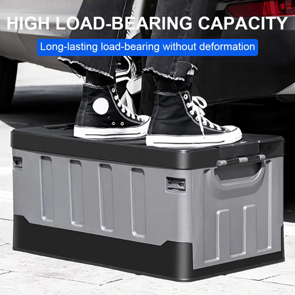 صندوق تخزين للتخييم في الهواء الطلق سعة 60 لتر مع غطاء ومقابض حقيبة تخزين محمولة قابلة للطي سعة كبيرة لسيارات الدفع الرباعي تستيفها