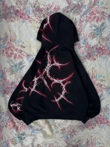 Gothic Fashion Retro Striped Fashionable Loose Hoodie Men American Street Hip-hop Harajuku Punk Oversized Black Sweatshirt Women