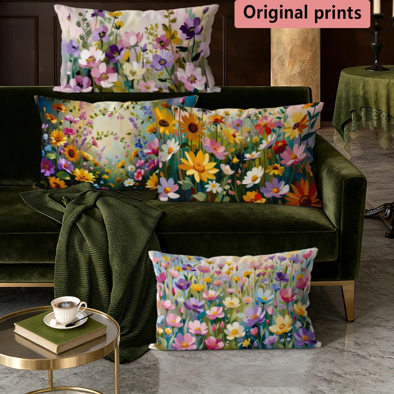 Lebendige Kissenbezüge mit Wildblumenmuster, geeignet für Sofa, Schlafzimmer, Auto, Kissenbezug, rechteckiges Rückenkissen