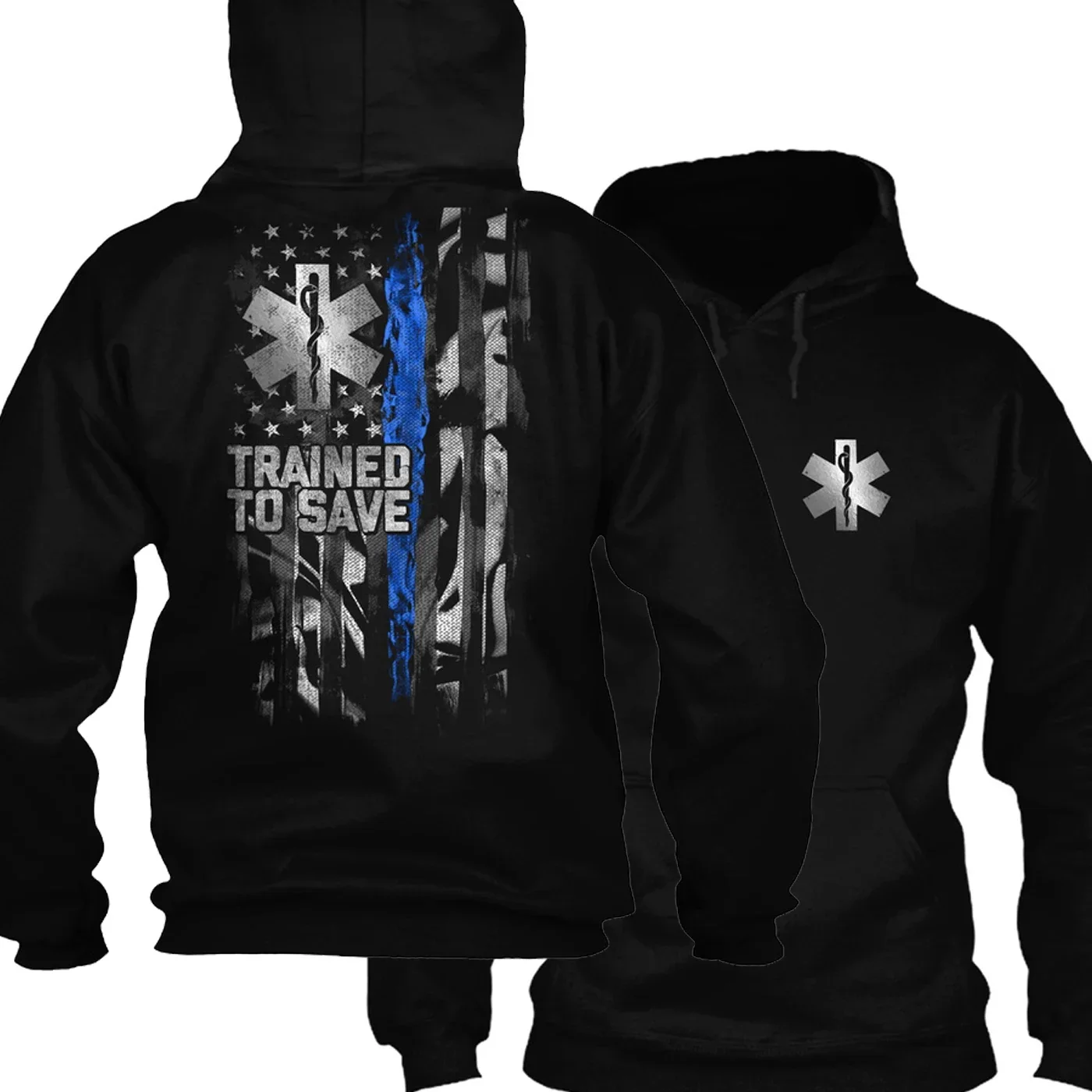 

Trained To Save - USA Flag Star of Life Medical Paramedic Pullover Hoodie New Comfortable Cotton Casual Mens Sweatshirts
