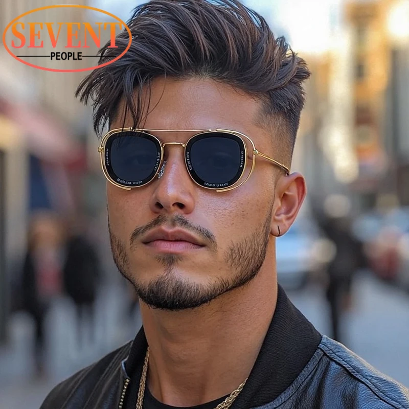 Pilot Square Trendy Metal Steampunk Sunglasses Classic Sunglasses Mens Women Vintage Pilot Square Trendy  main image 2