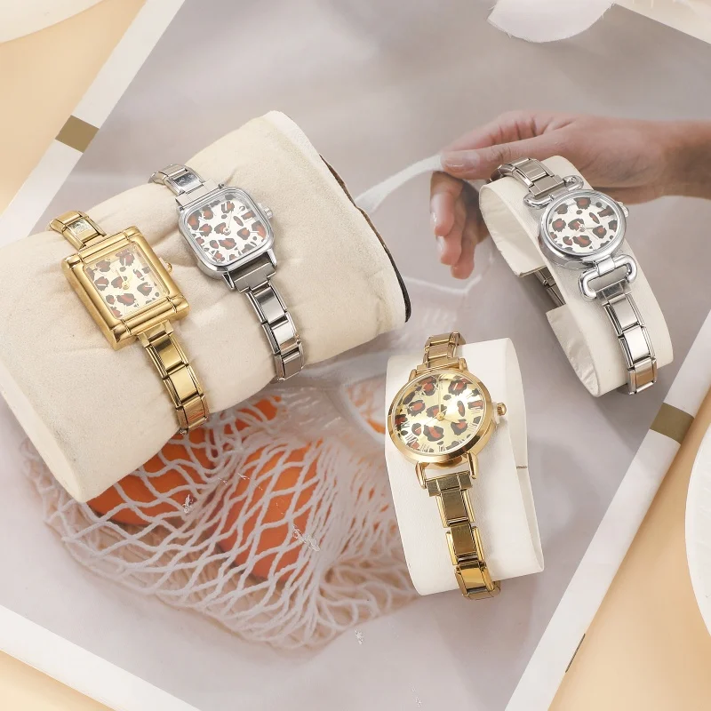 1PC Heart Star Leopard Watch Dial Women DIY 9mm Width Italian Charm Stainless High Quality Square Oval Watch Bracelets Wholesale
