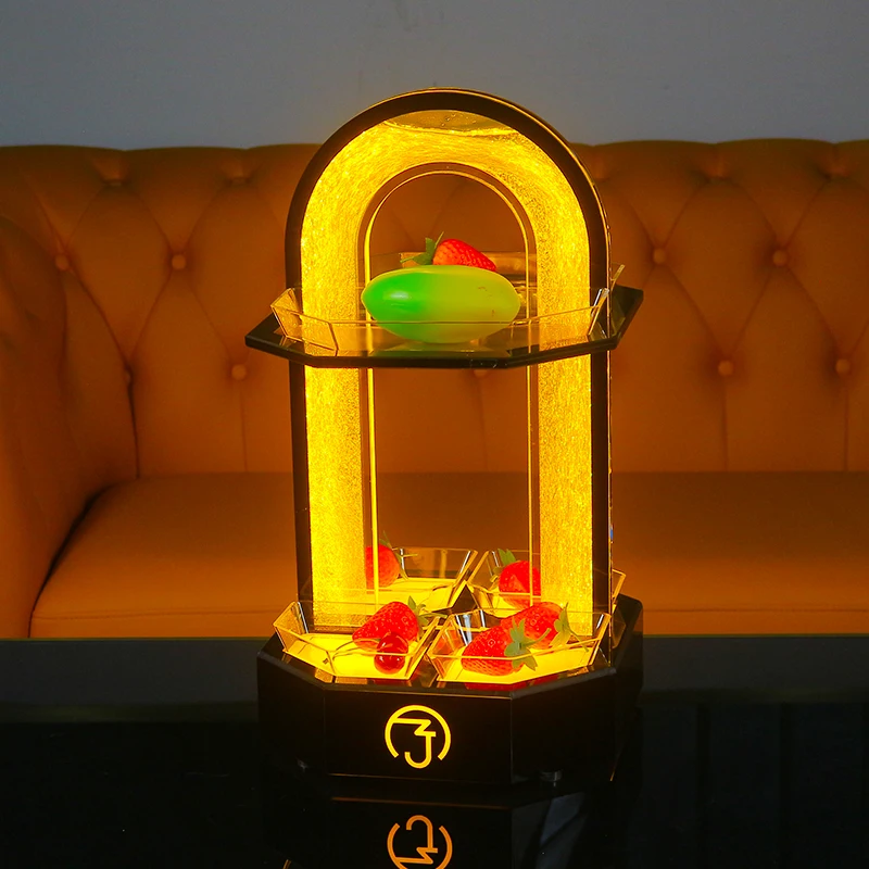 Acrylic Quicksand Gold LED Luminous Multi-layer Tray for Fruits & Snacks Decorative Illuminated Rack for Bar KTV Party