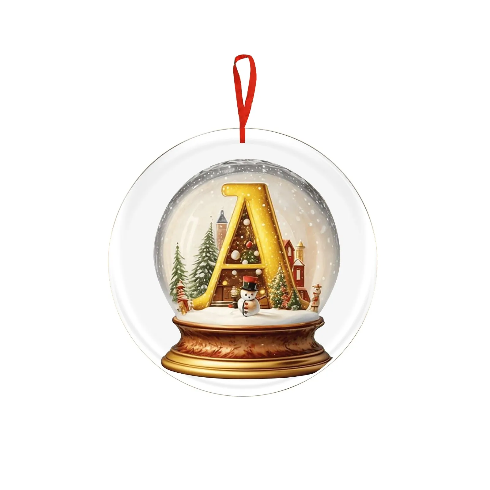 

Christmas Ornament 2D 26 Letters Yellow Crystal Ball Acrylic Snowman Scene Festive Car Tree Hanging Decor Accessory