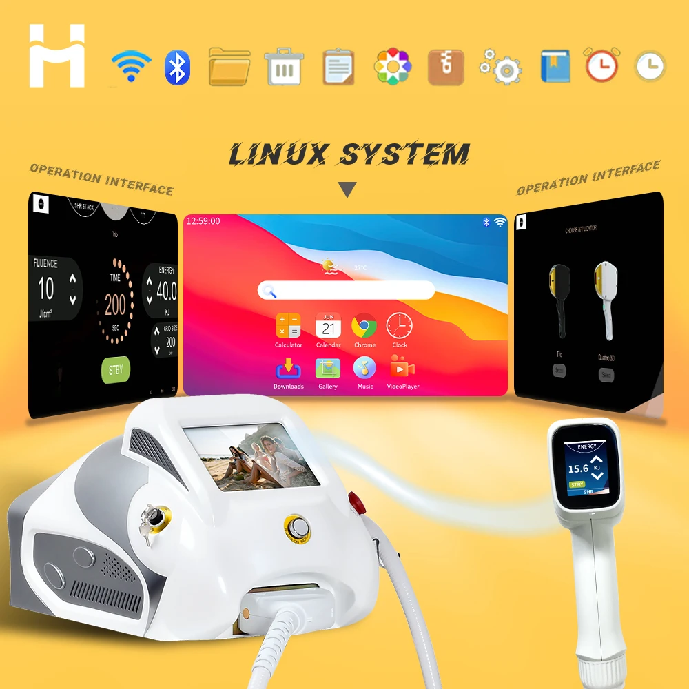 Huamei Portable 3 In 1 Diode Laser 755 808 1064 Wavelength Beauty Hair Removal Laser Equipment