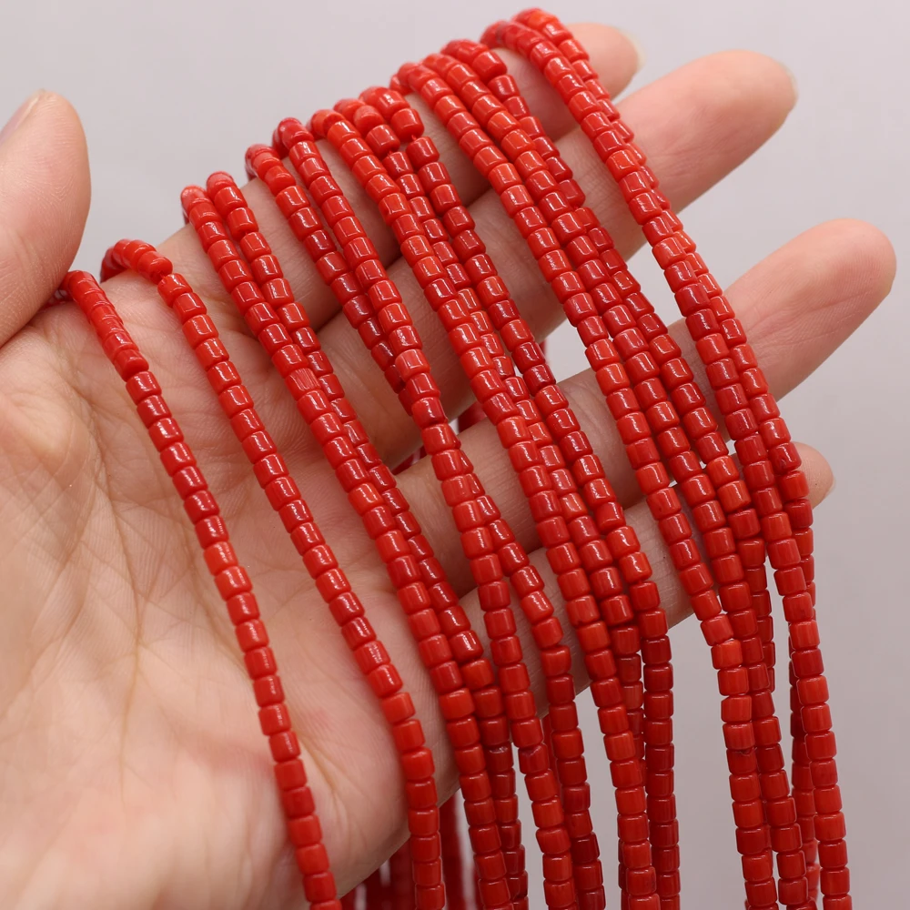 3 mm zylinderförmige natürliche Korallenperlen, rote Korallen-Abstandsperlen für Schmuckherstellung, Zubehör, DIY-Halskette, Armband, Zubehör, 38 cm