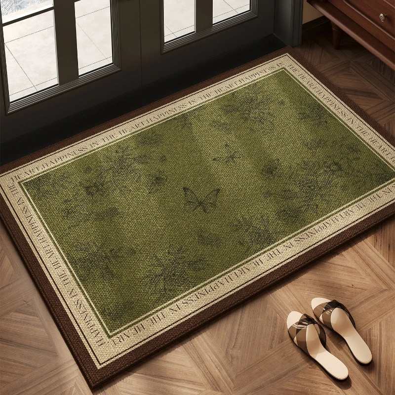 Entrance Doormat Stain-resistant Dirt-repellent Wear-resistant Floor Mat Vintage Green Floral Carpet Large Size Home Decor Rug