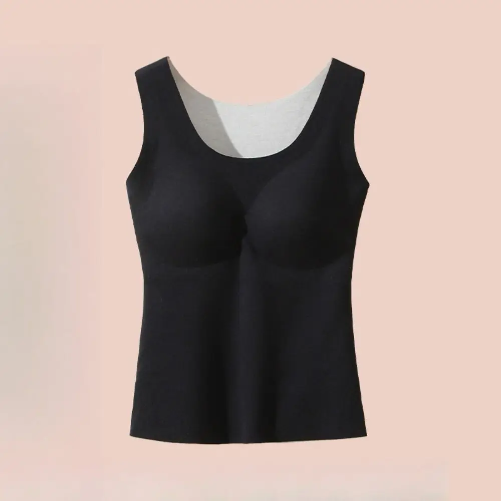 Elastic With Chest Pad Women Thermal Vest Soft Solid Color Thicken Bottoming Shirt O-neck Undershirt Sleeveless Vest Outdoor