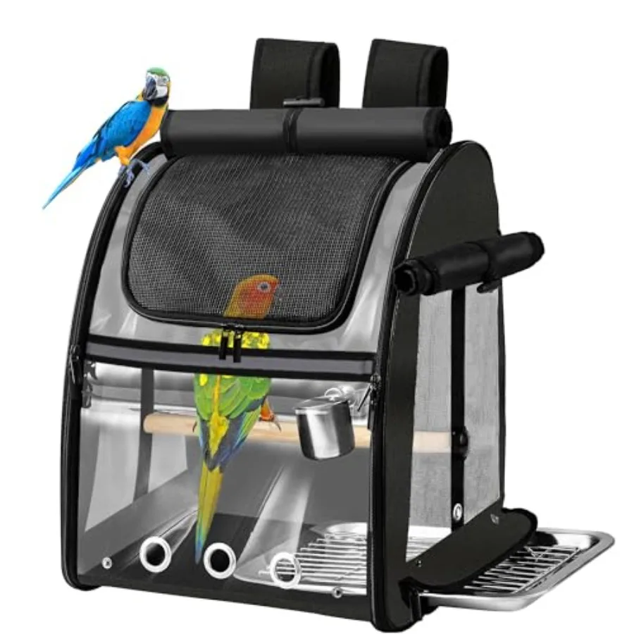 

Bird Carrier Bag with Indestructible Stainless Steel Mesh Bird Travel Cage with Stand Easy to Clean Backpack for Parrot Portabl