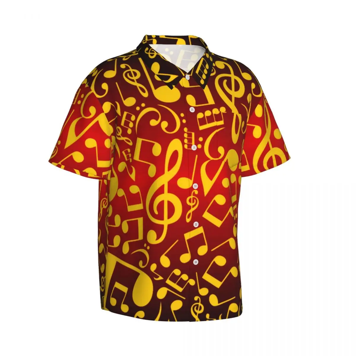 Catatan Musik Kemeja Pantai Pria Kemeja Kasual Merah dan Emas Hadiah Blus Besar Y2K Retro Grafis Lengan Pendek Hawaii