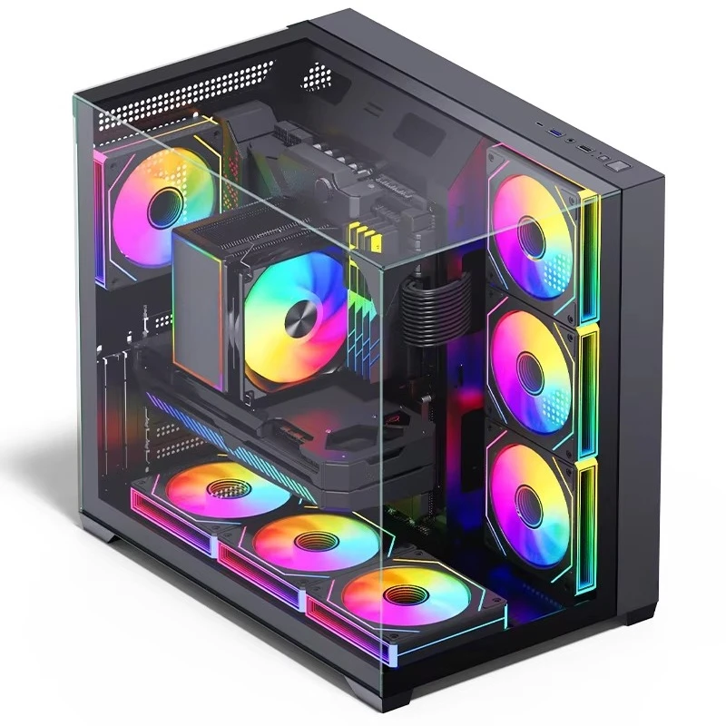 CS015PRO 3 الجانب الزجاج 7 مراوح ATX PC حالة اللوحة الأم الباعثة للضوء دعم 5 فولت 3Pin ARGB سطح المكتب ATX اللوحة الأم