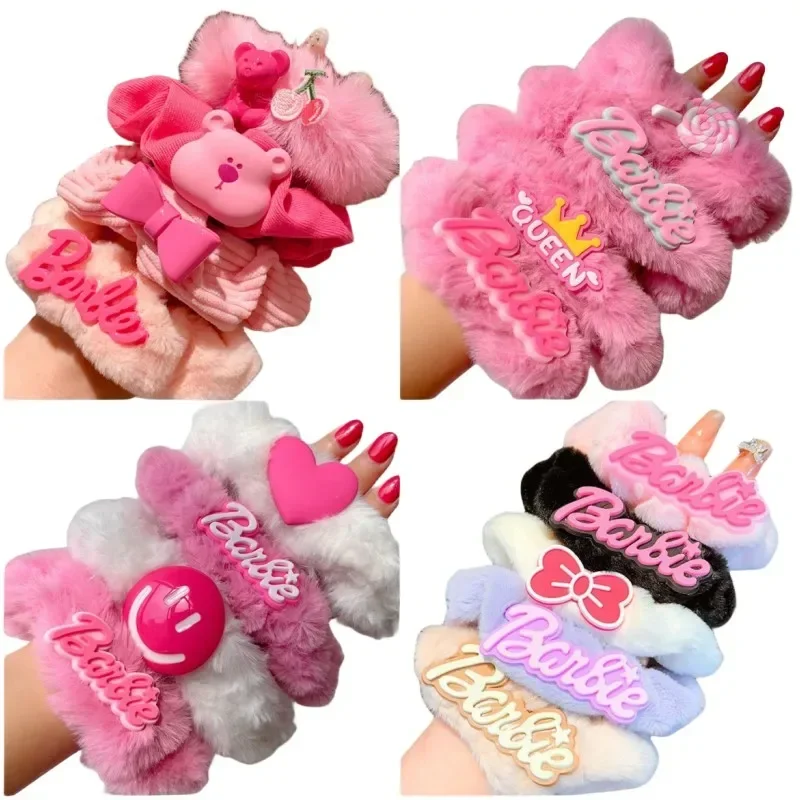 Anime Barbie Plush Hair Clip Cartoon Women Fashion Hair Accessories Cute Sweet Girls Letter Hair Tie Kawaii Ball Hairs Tie Gift