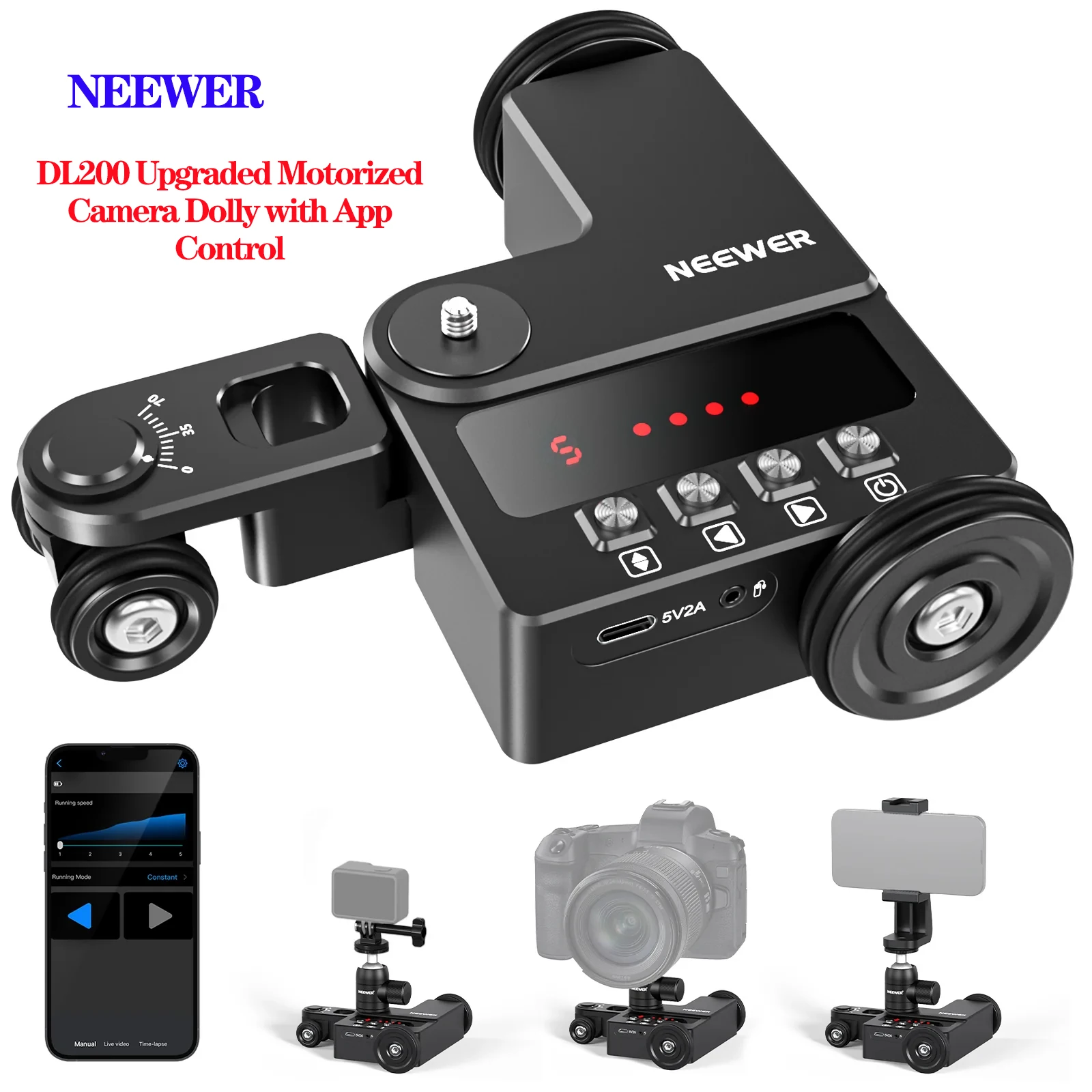 

NEEWER DL200 Upgraded Motorized Camera Dolly with App Control For GoPro Smartphones DSLR and Mirrorless Cameras Photography PTZ