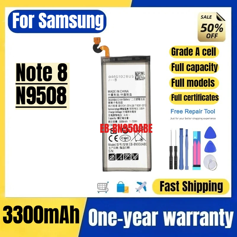 

EB-BN950ABE for Samsung Note 8 N9508 Phone Battery 0Cycle High Quality High Capacity Replacement Bateria Grade A Cell with Tools