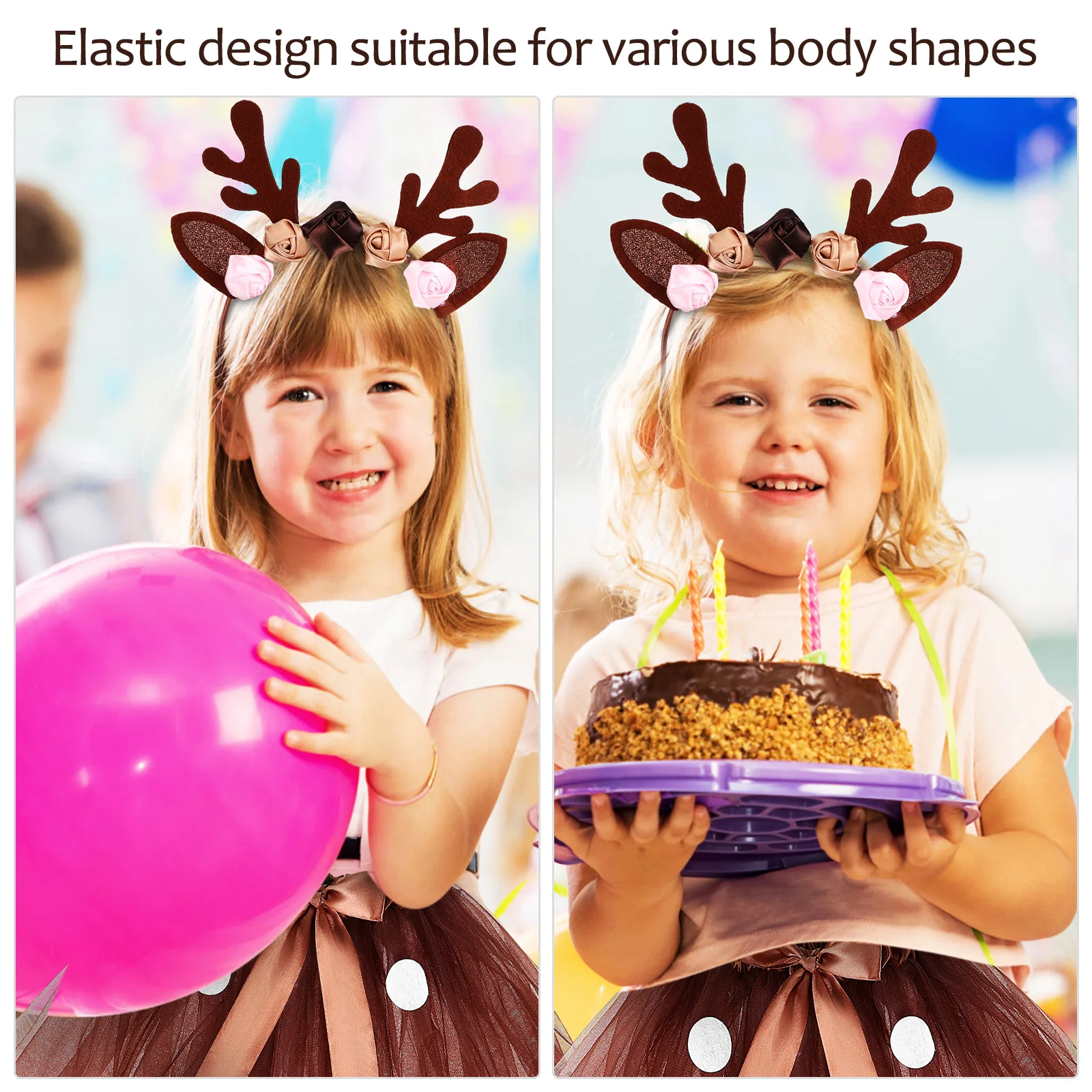 Elk Costume Set Girls Christmas Tutu Skirt Deer Outfit Accessories Antler Headband Animal Ears Reindeer Costume Polyester