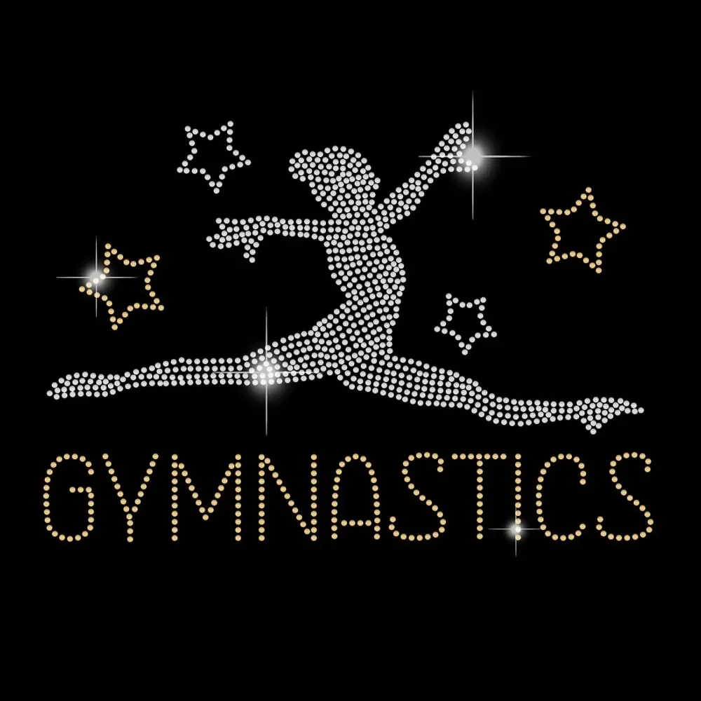 Iron on Rhinestones Gymnastics Moves Transfer Decal 4 Stars T-Shirt Crystal Heat Transfer Hot Fix Stickers Bling Crystal Iron