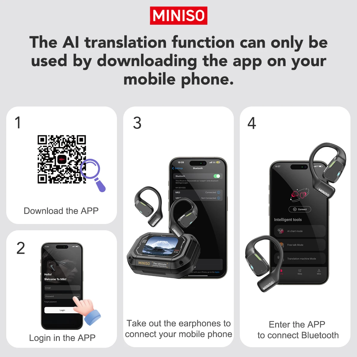 مترجم سماعة MINISO M98 AI سماعات لاسلكية مكتب الدردشة سماعة ASMR سماعة لتقوم بها بنفسك APP AI سماعات لاسلكية مع هيئة التصنيع العسكري