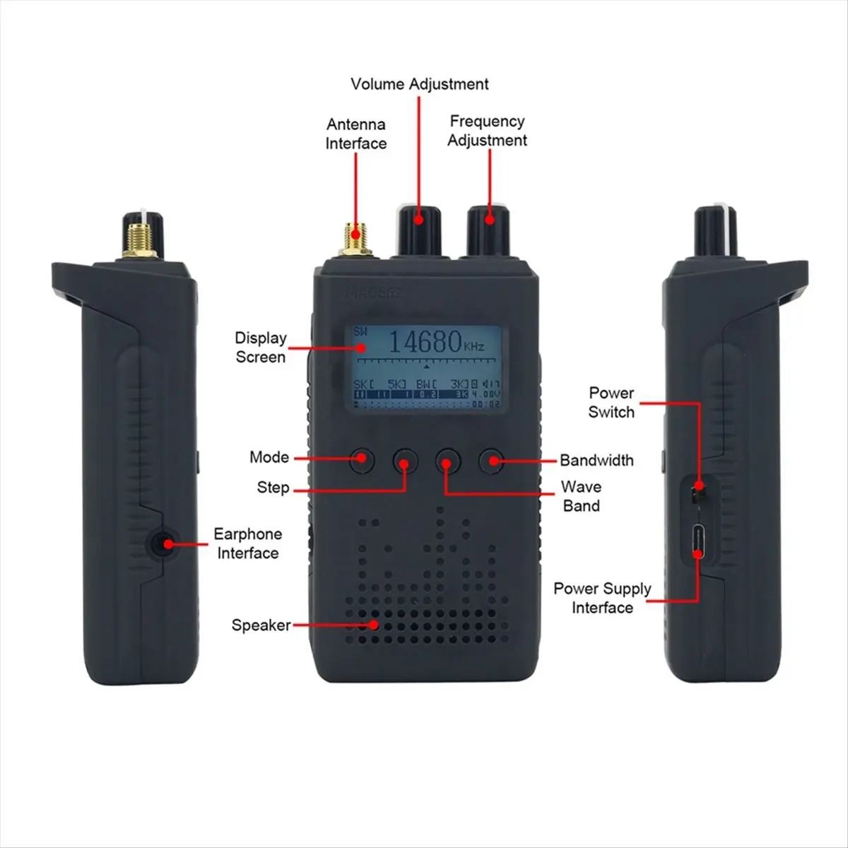 DT85 HOT MAG662 TEF6686 Full Band Radio FM/LW/MW/SW Radio Receiver with Screen Antenna Black