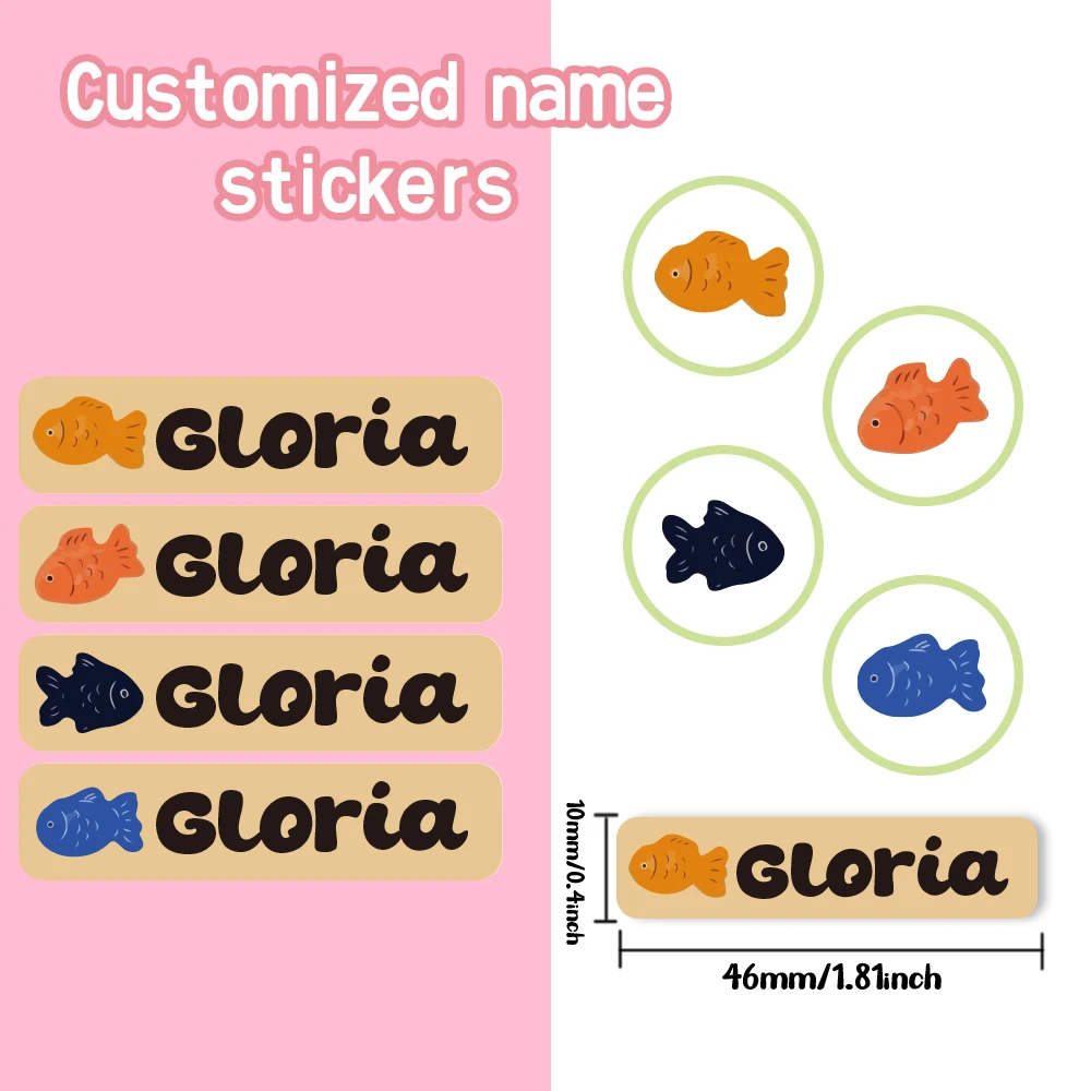 Custom clownfish Name Sticker,Transparent Waterproof Stickers for Kids,diy Name Labels for School Bag Bottles Pen Mug Uniform view 4