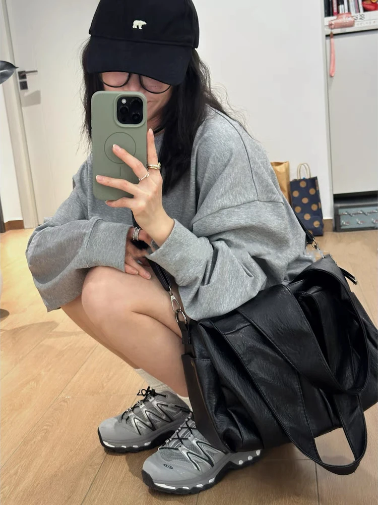 

Bla Motorcycle Bag Large Capaci oulder Strap Wide Crossbody Bag Retro Cloud ape Tote Bag Street Sle Commute Bag