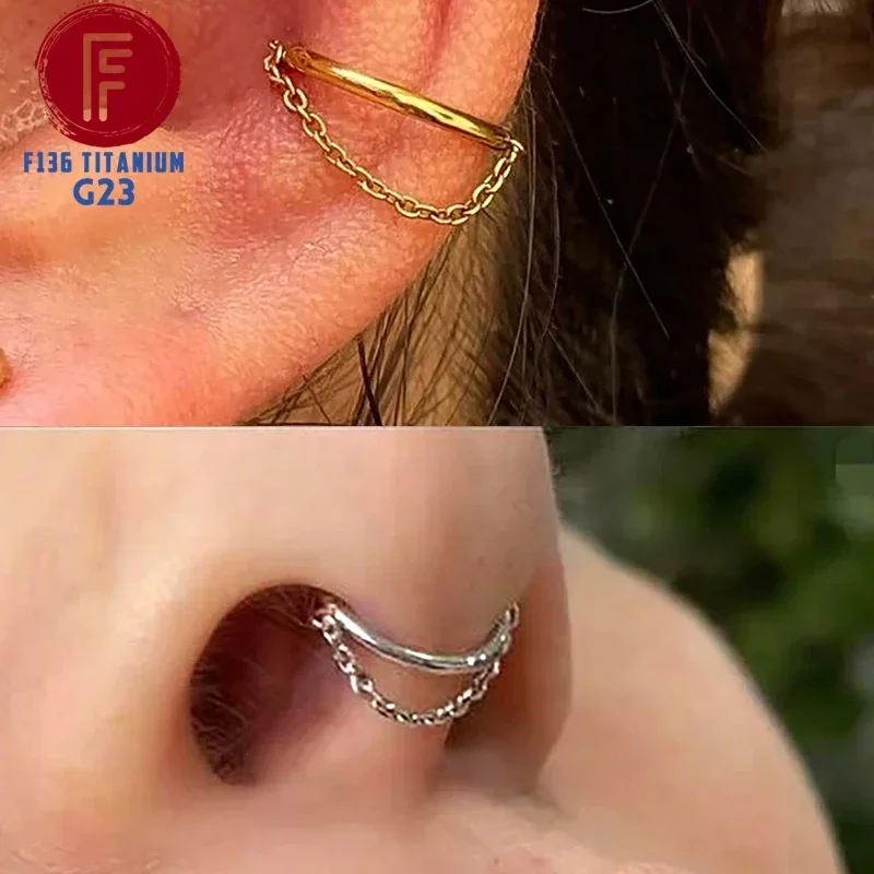 Women's Titanium Hinge Segment Nose Ring with CZ, Cartilage Piercing