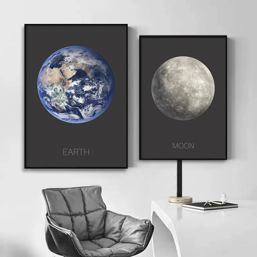 

Moon Earth Photo Print Canvas Painting, Modern Minimalist Wall Art, Star Poster, Planet Picture, Living Room, Home Decor Cuadros